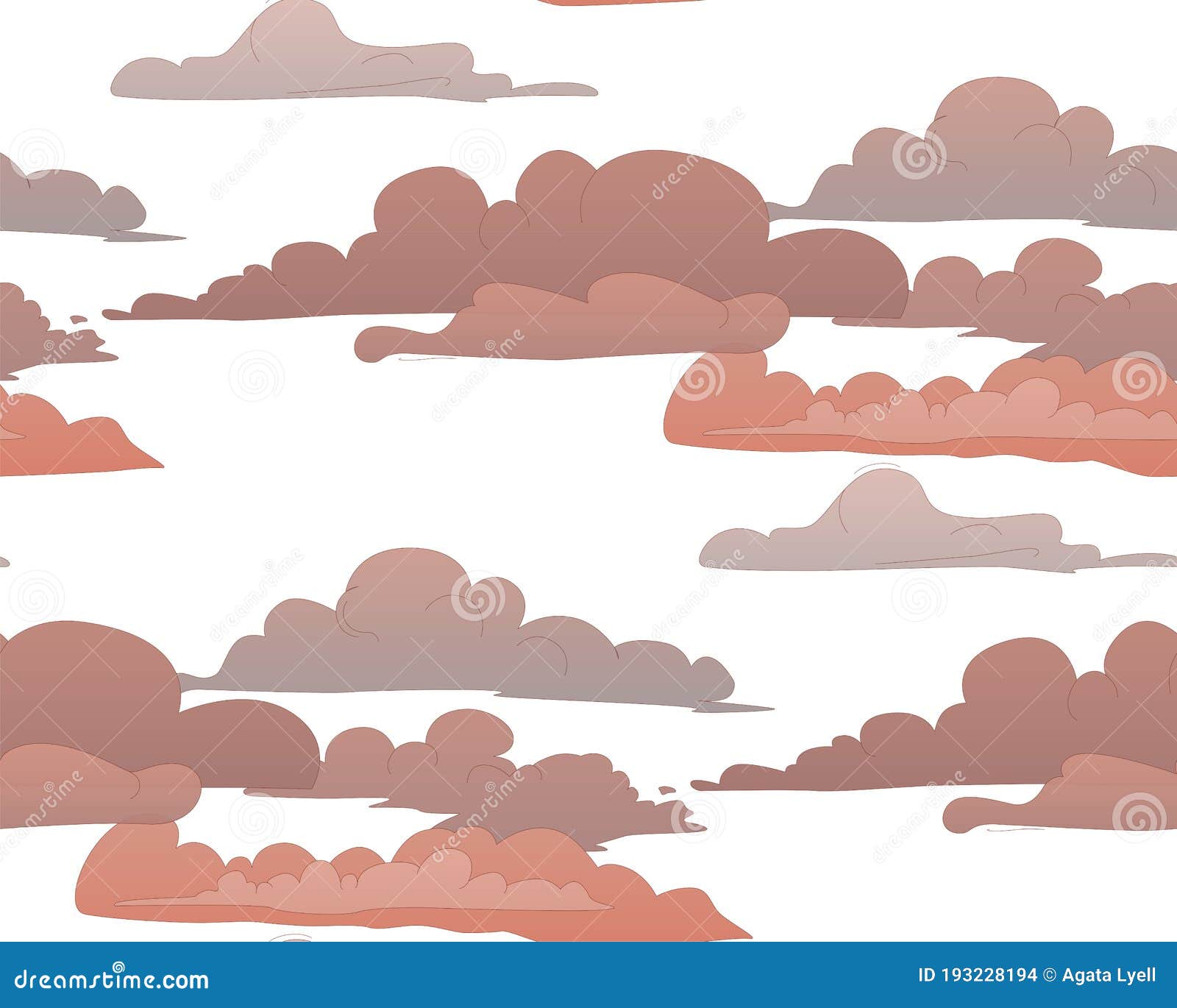 Pink Cartoon Clouds on White Background. Endless Sky Texture. Stock