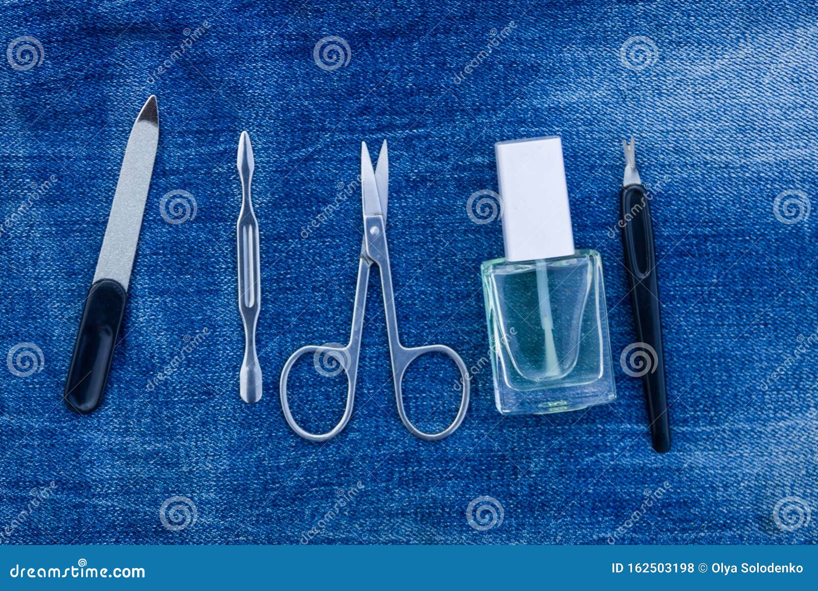 Basic Set of Manicure Tools on Jeans Background Stock Photo Image of