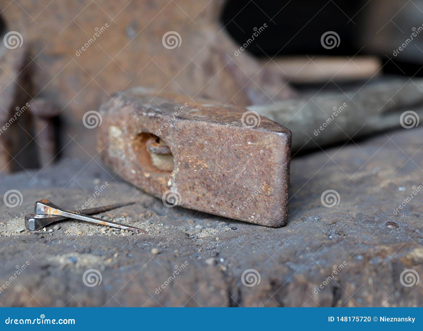 Old Old Sledgehammer, Nails and Horseshoes Stock Photo Image of rusty, products 148175720