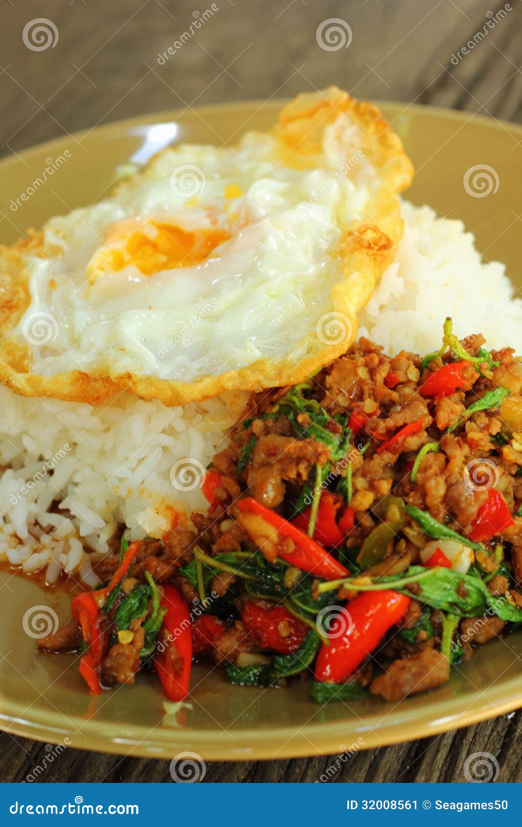 Basil Fried Rice with Minced Meat Stock Image Image of asian, fried
