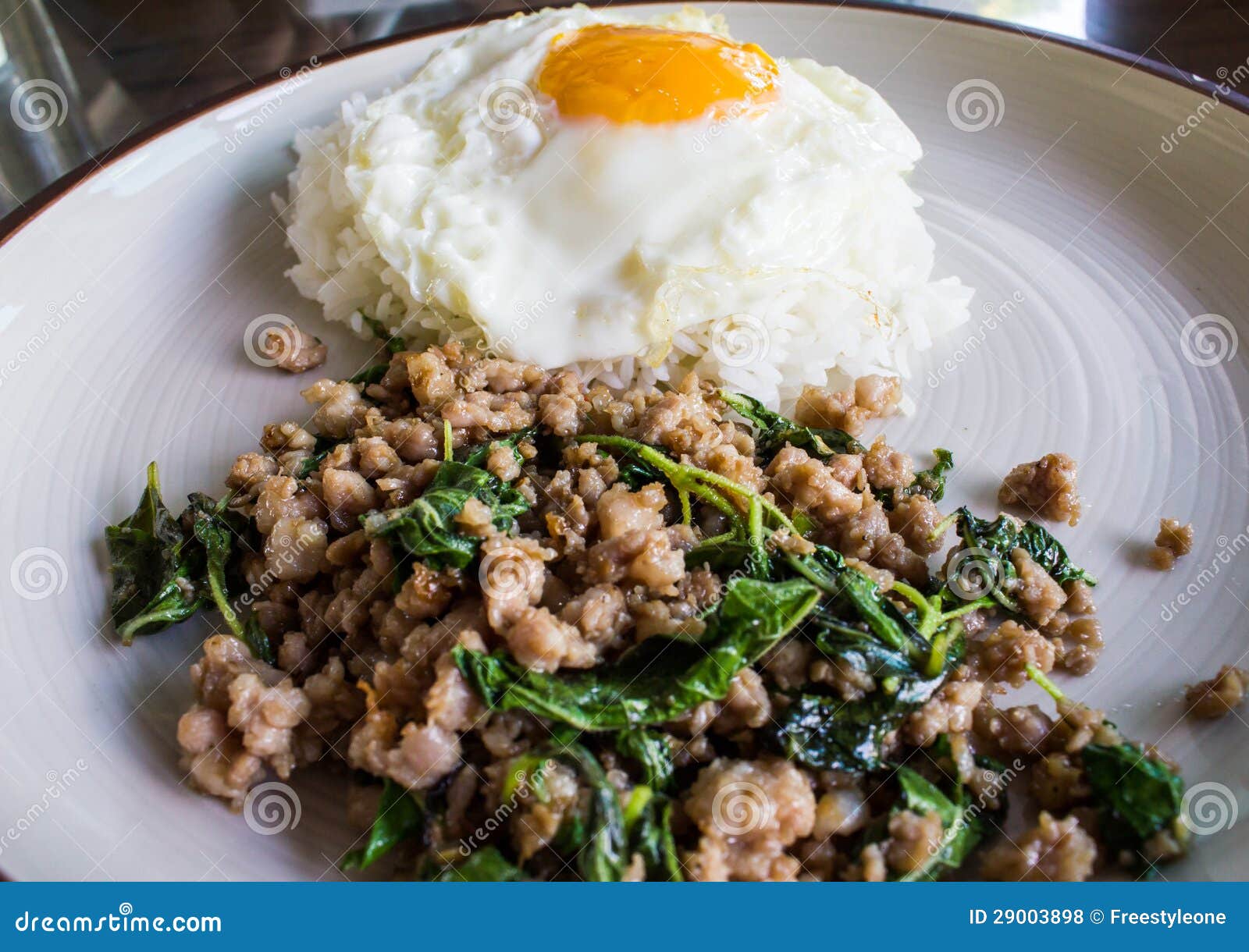 Basil fried rice with pork stock photo. Image of dish 29003898