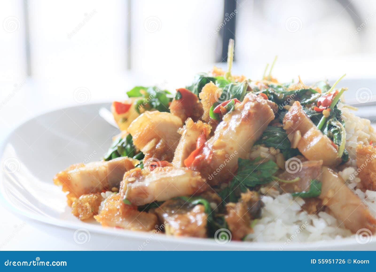 Basil Fried Rice with Pork. Stock Photo Image of dish, thai 55951726