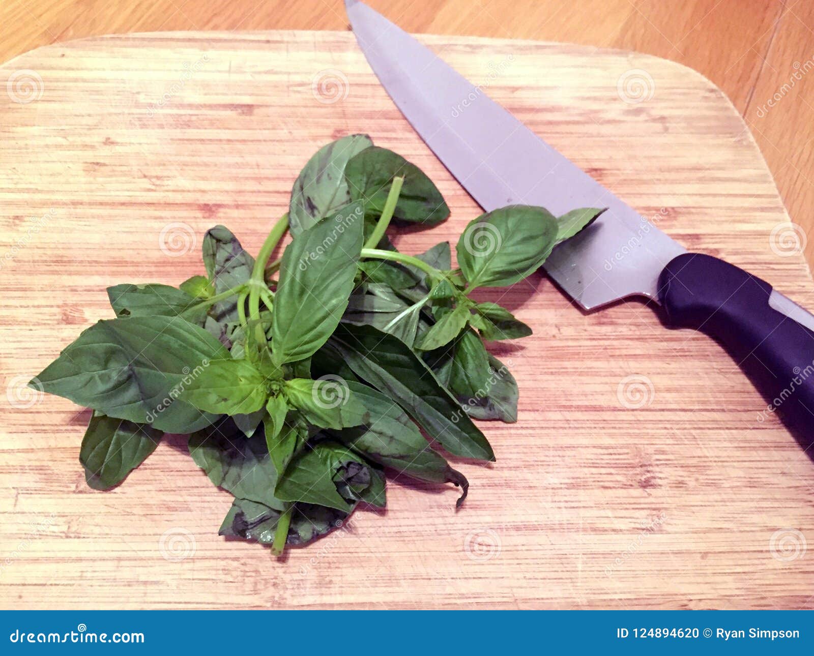 Basil Herb on Chopping Board Landscape Stock Photo Image of prepare