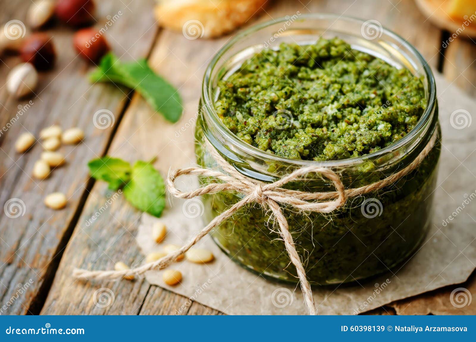 Basil Mint Hazelnuts Pistachios Almonds Pine Nuts Pesto Stock Image