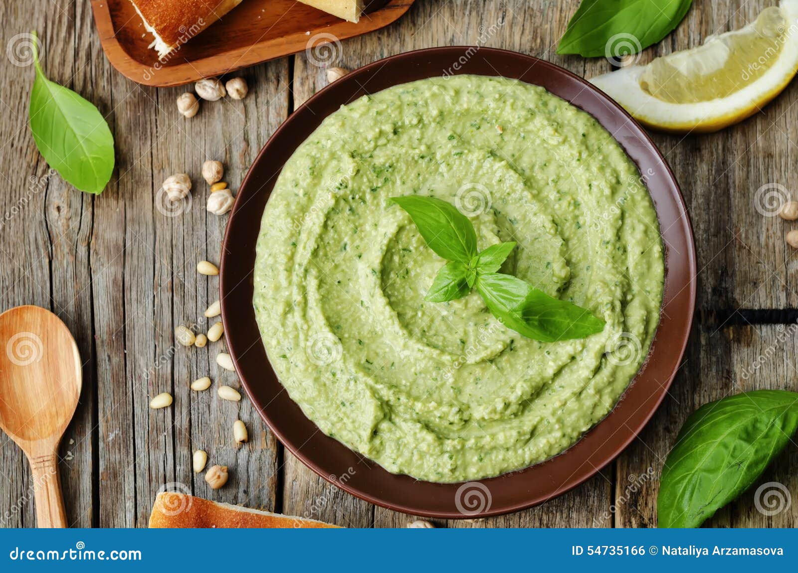 Basil pesto hummus stock photo. Image of rustic, appetizer 54735166