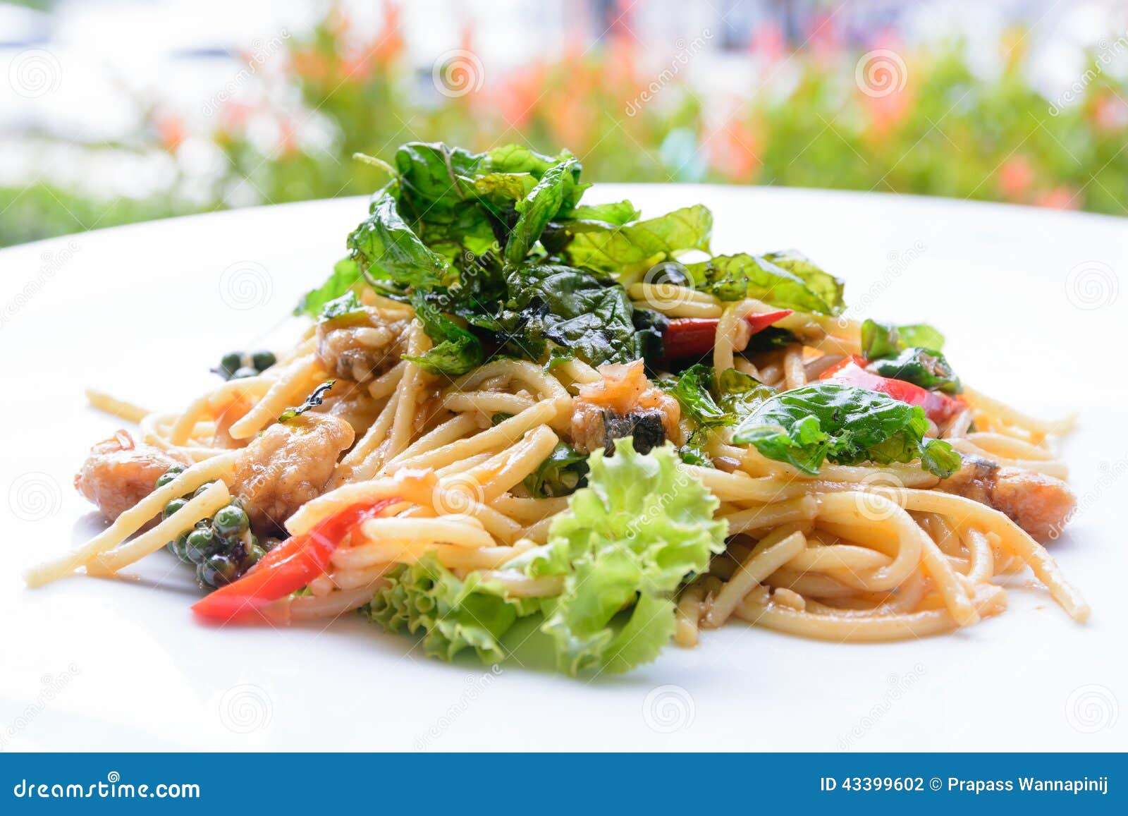 Basil Pesto Spaghetti Anchovy Stock Photo Image of fish, thai 43399602