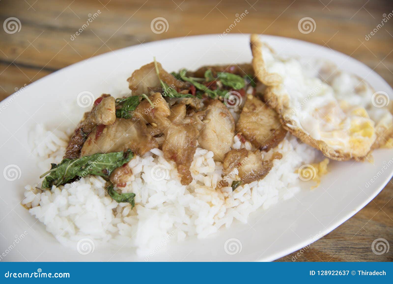 Basil Pork with Egg As Background Stock Image Image of white, topped