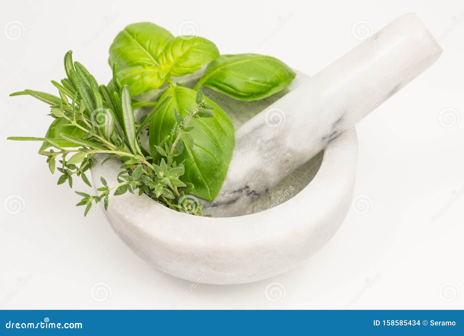 Herbs with Mortar and Pestle Stock Photo Image of leaves, rosemary