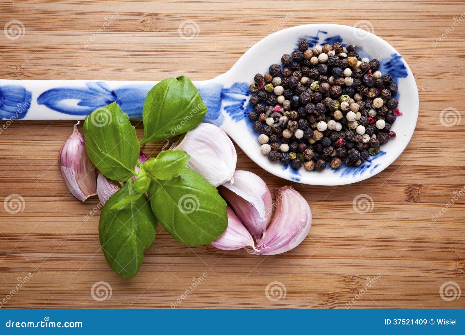 Basil, Sea Salt, Garlic and Spices Stock Image Image of close, brown