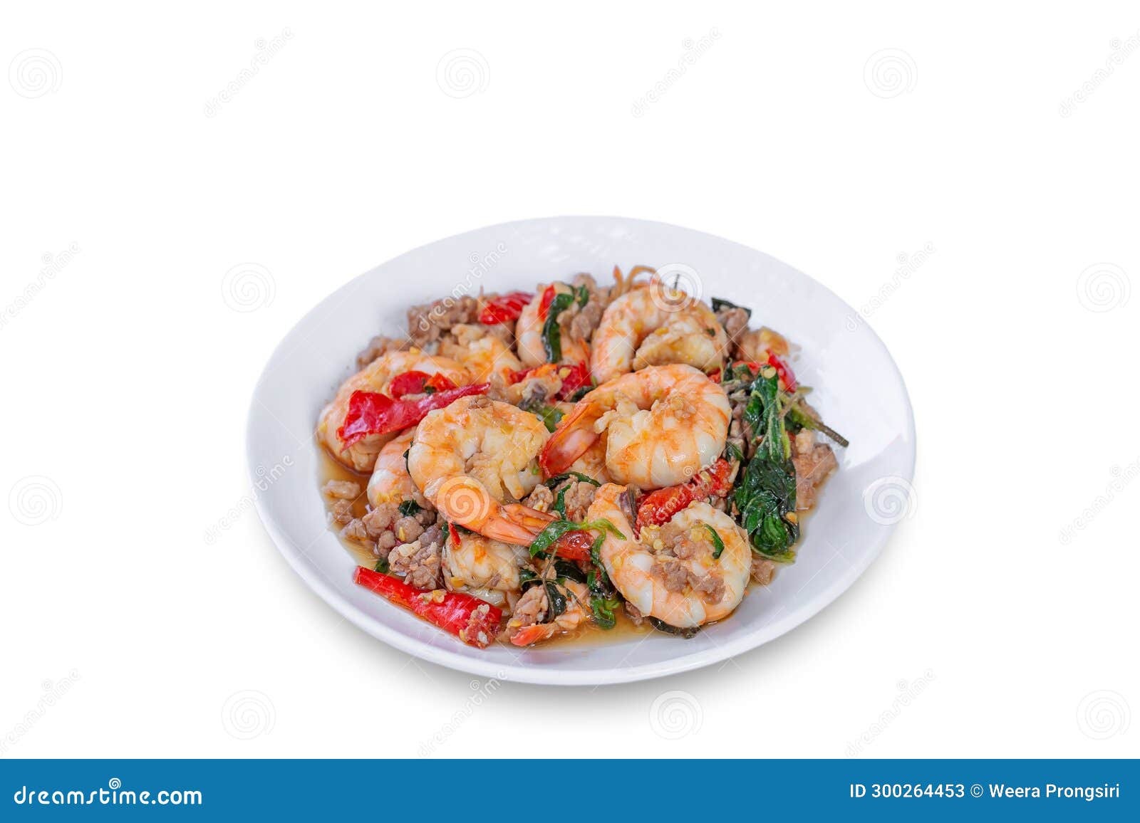 Basil, Shrimp Seafood, StirFried, Appetizer, Asia Stock Image