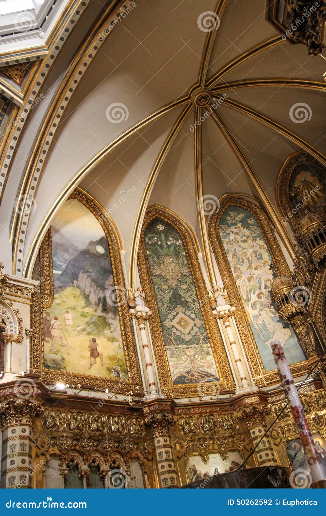 basilica ceiling detail, montserrat monastery near barcelona