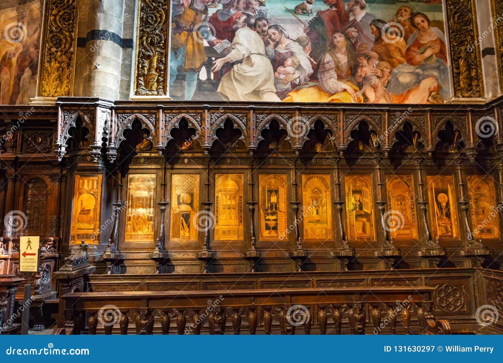 Basilica Choir Stall Cathedral Church Siena Italy Stock Image