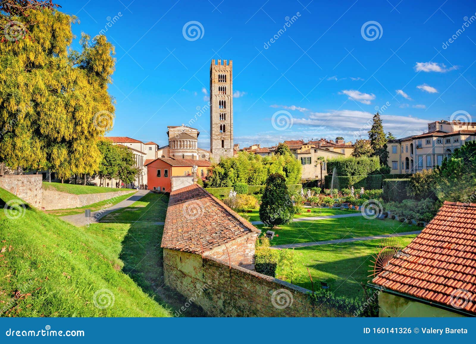 basilica di san frediano and gardens of palazzo pfanner in lucca.tuscany, italy