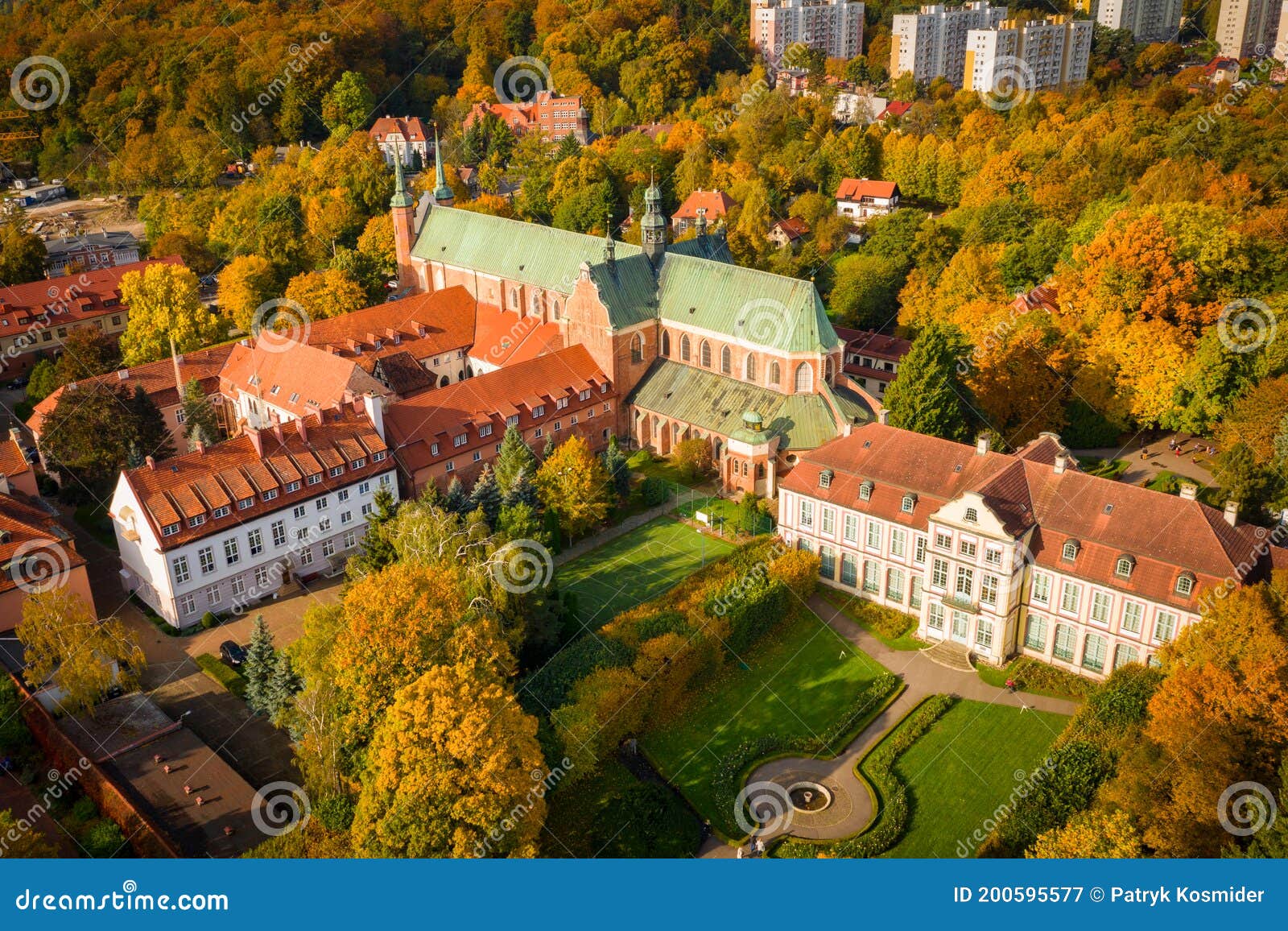 basilica of gdansk oliwa in the autumnal scenery. poland