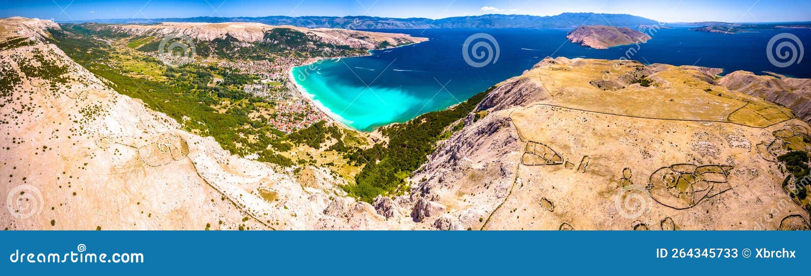 baska stone desert heights aerial panoramic view on krk island
