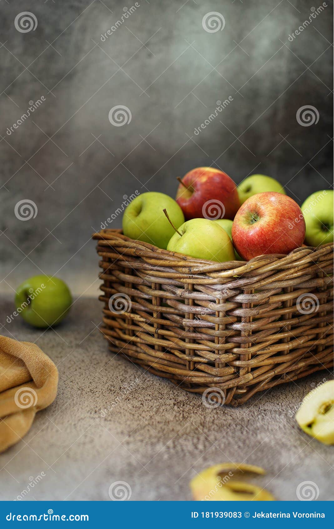 Basket with apples stock image. Image of natural, brown 181939083