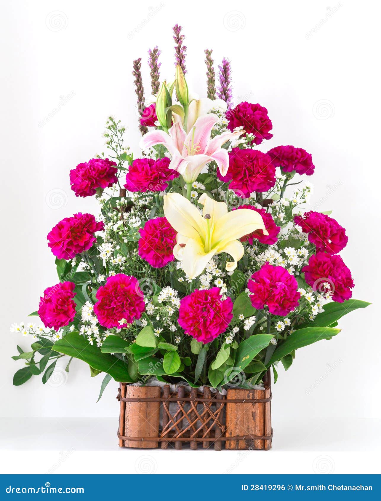 Basket of Carnation and Lily Stock Photo Image of blossom, floral