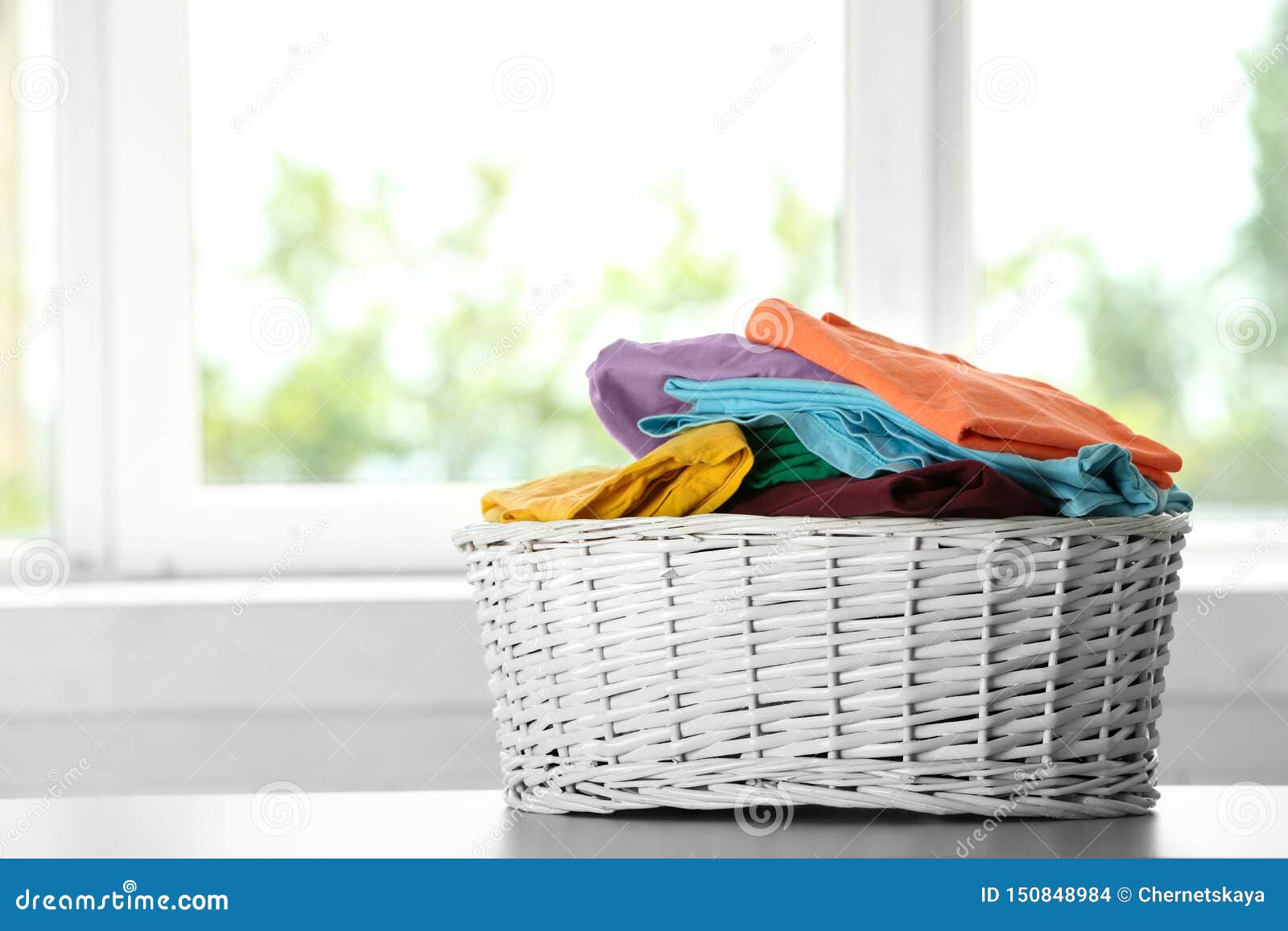 Basket with Clean Laundry on Table at Home Stock Photo Image of chore