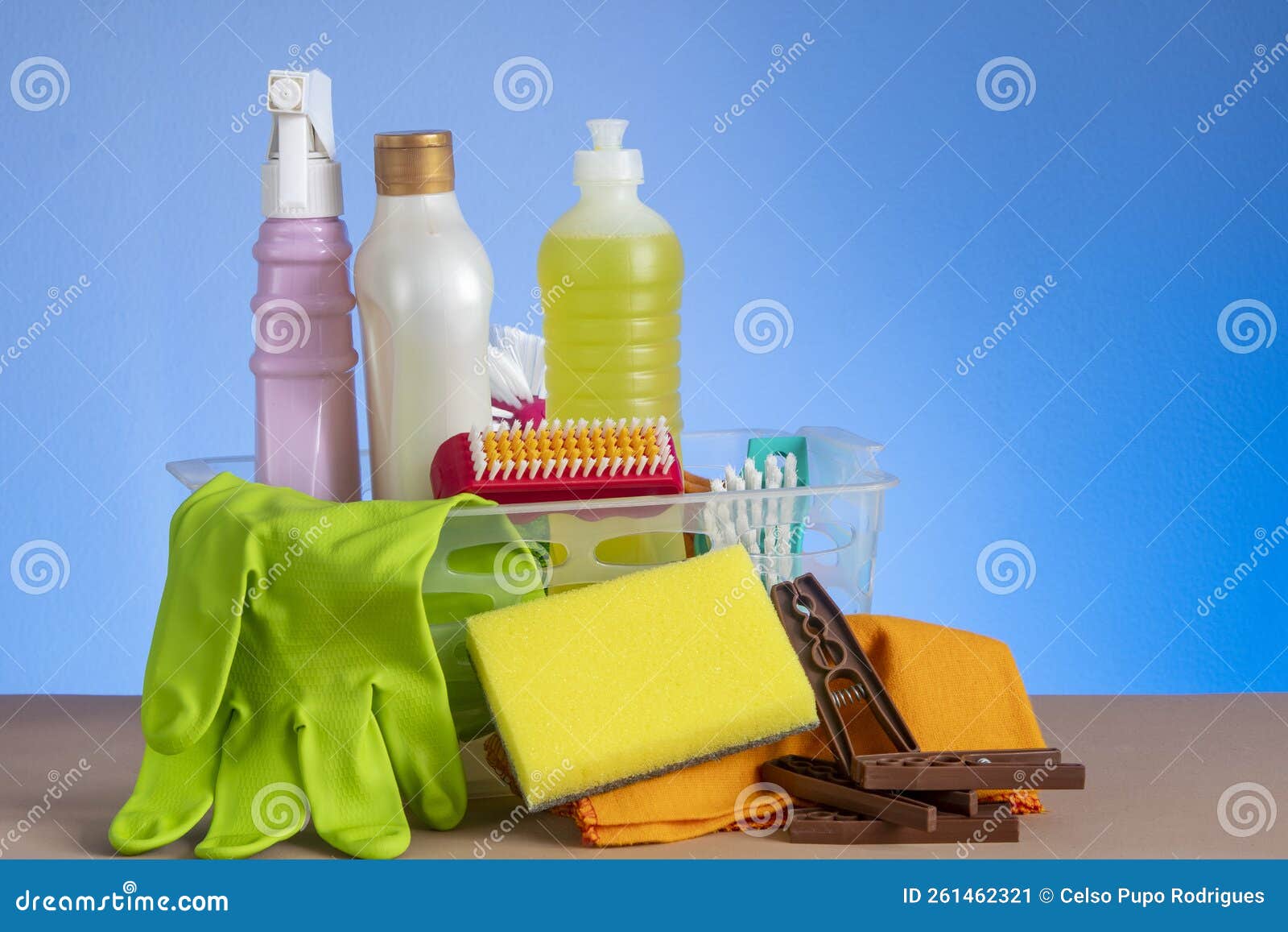 Basket with Cleaning Products for Home Hygiene Use Stock Image Image
