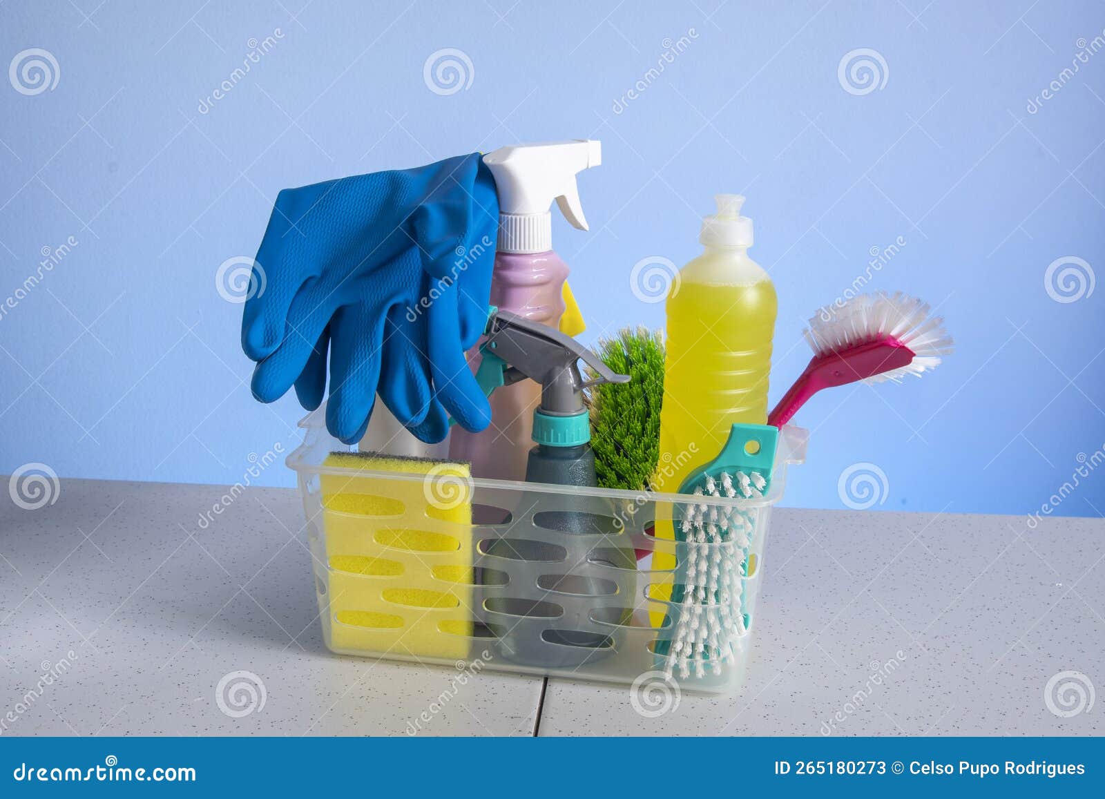 Basket with Cleaning Products for Home Hygiene Use Stock Image Image