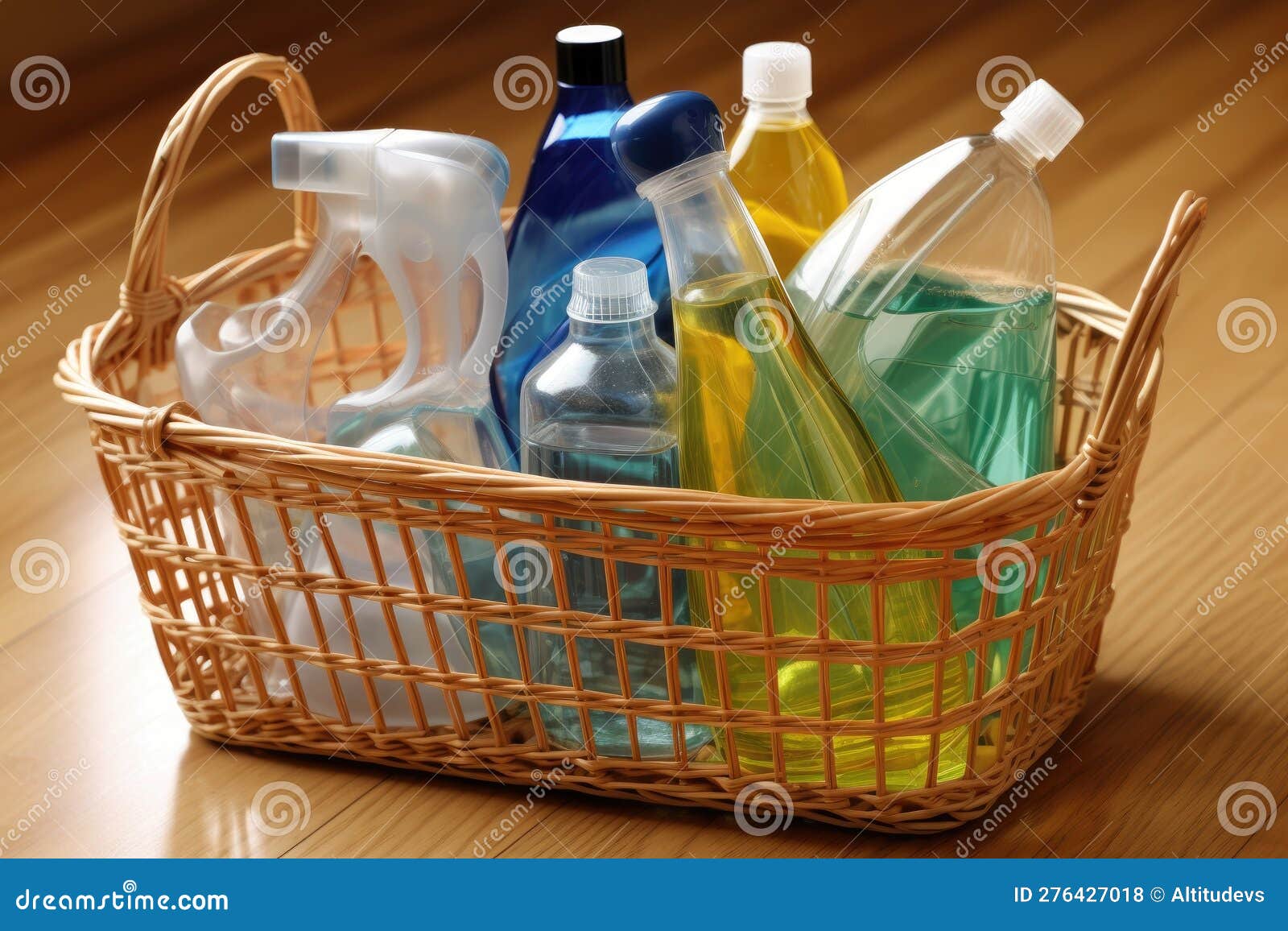 A Basket of Cleaning Supplies, Ready for Use Stock Illustration