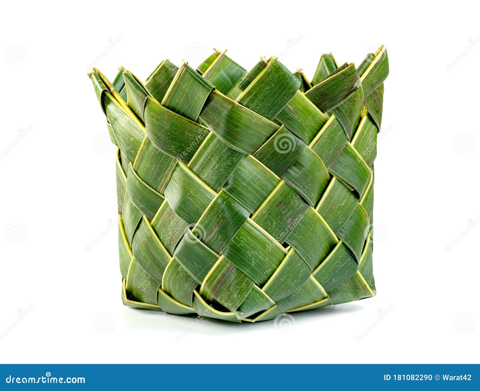 Basket from Coconut Leaf Isolated on White Background Stock Photo