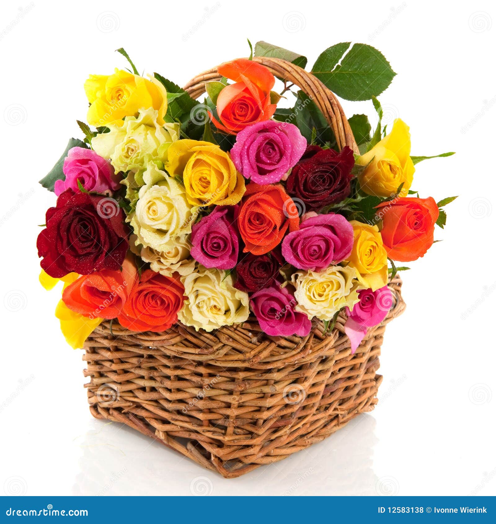 Basket with colorful roses stock photo. Image of colors 12583138