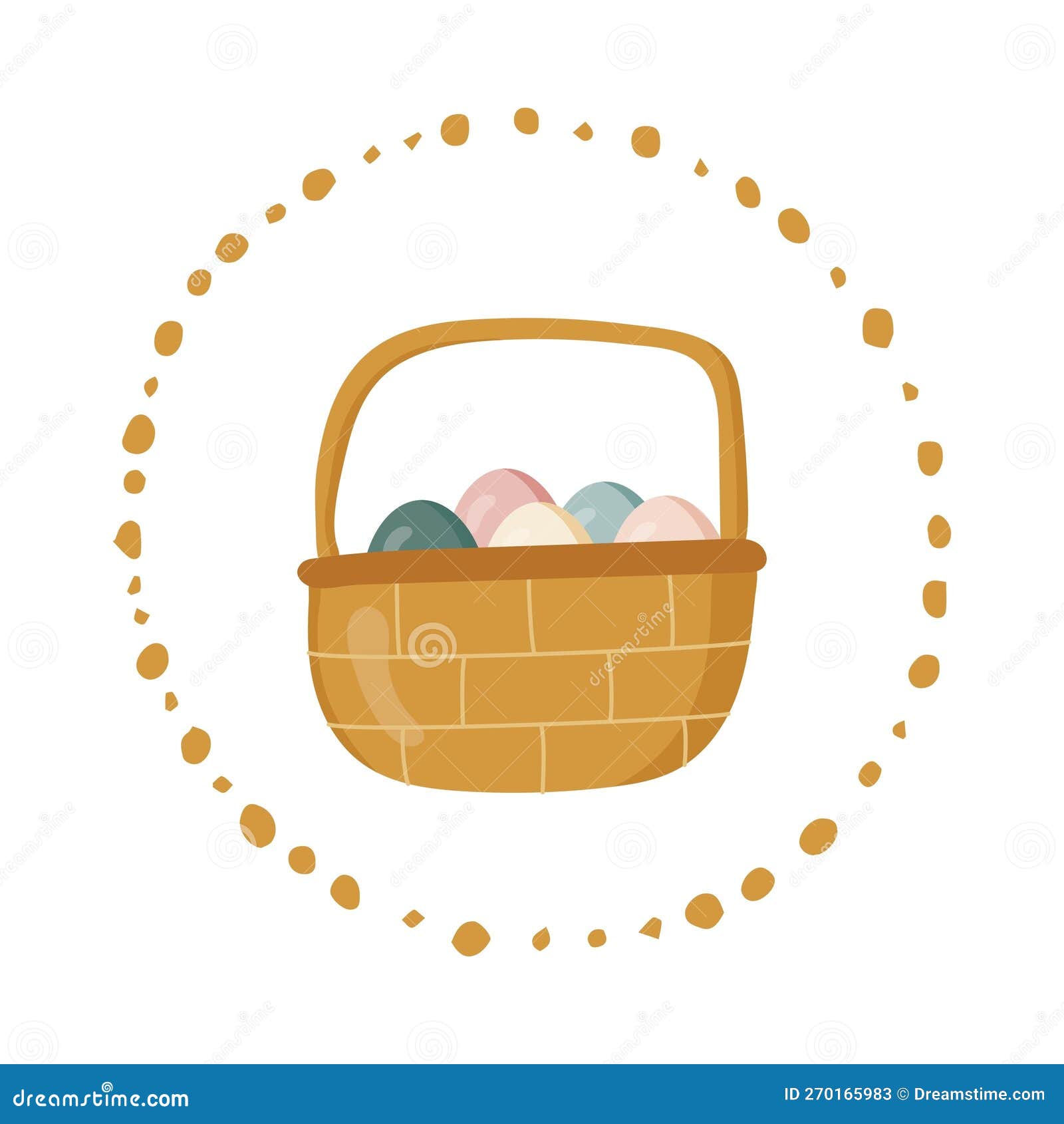 Basket with Easter Eggs. Happy Easter.Handdrawn. Vector Illustration