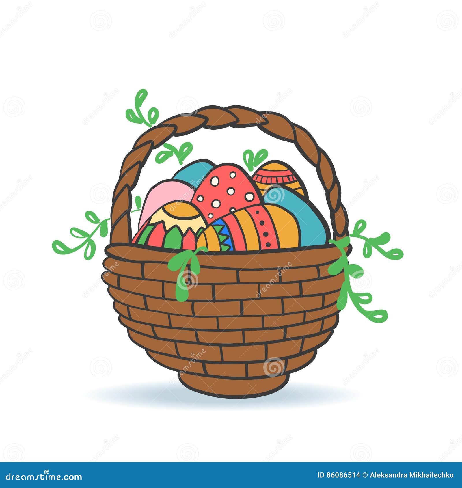 Basket with Easter eggs. stock vector. Illustration of bright 86086514