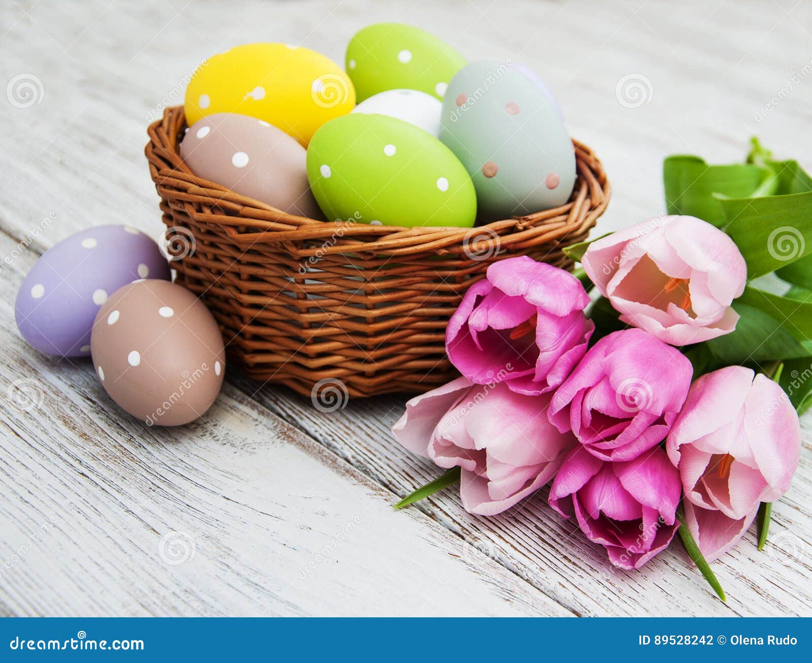 Basket with Easter Eggs and Tulips Stock Photo - Image of food, blossom ...