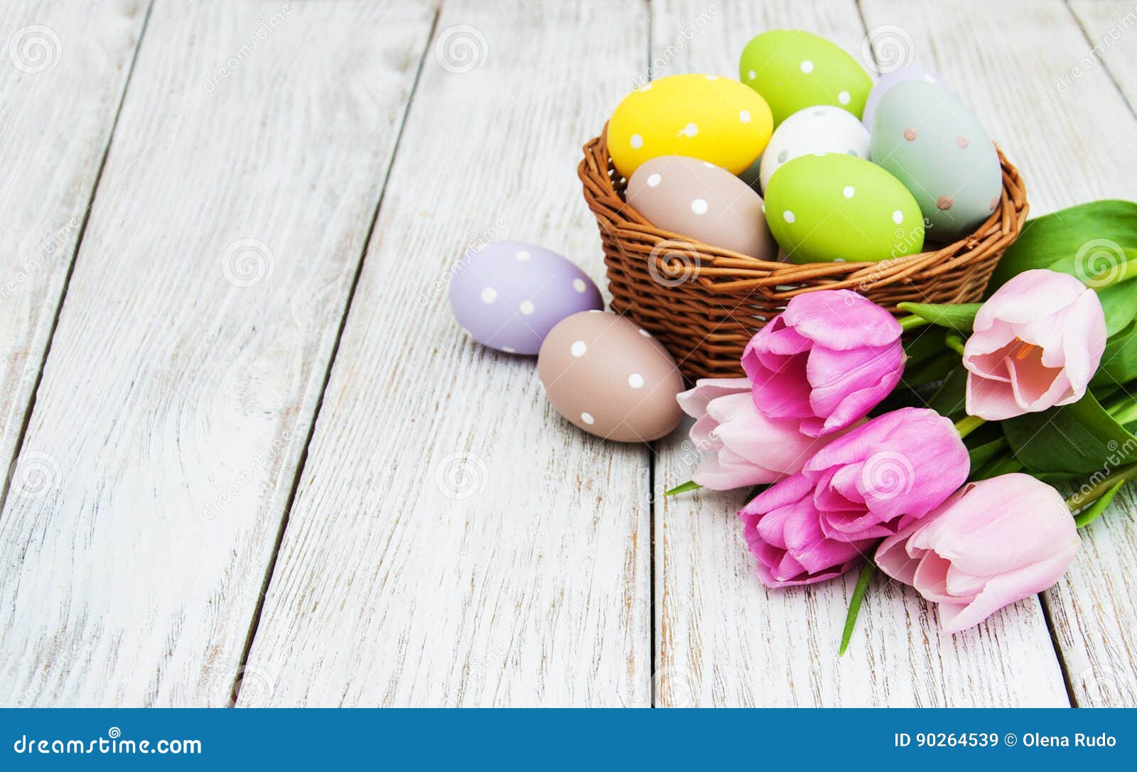 Basket with Easter Eggs and Tulips Stock Image - Image of blossom ...