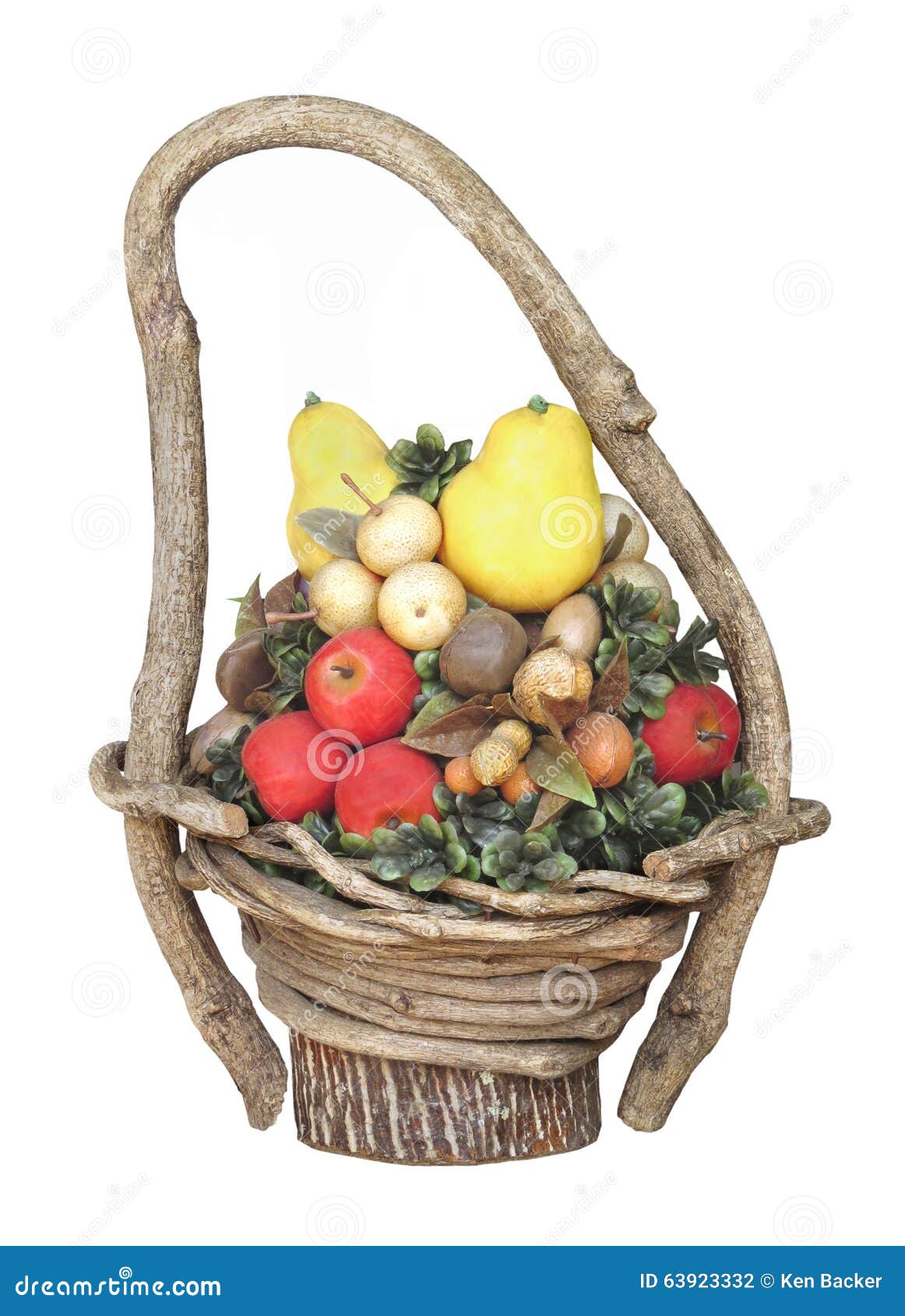 Basket of Fake Fruit Isolated. Stock Photo Image of handle, stick