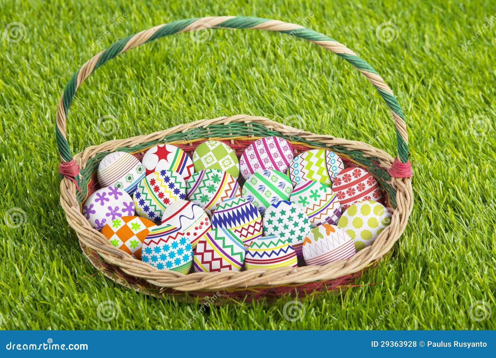 Basket full of easter eggs stock photo. Image of gift 29363928