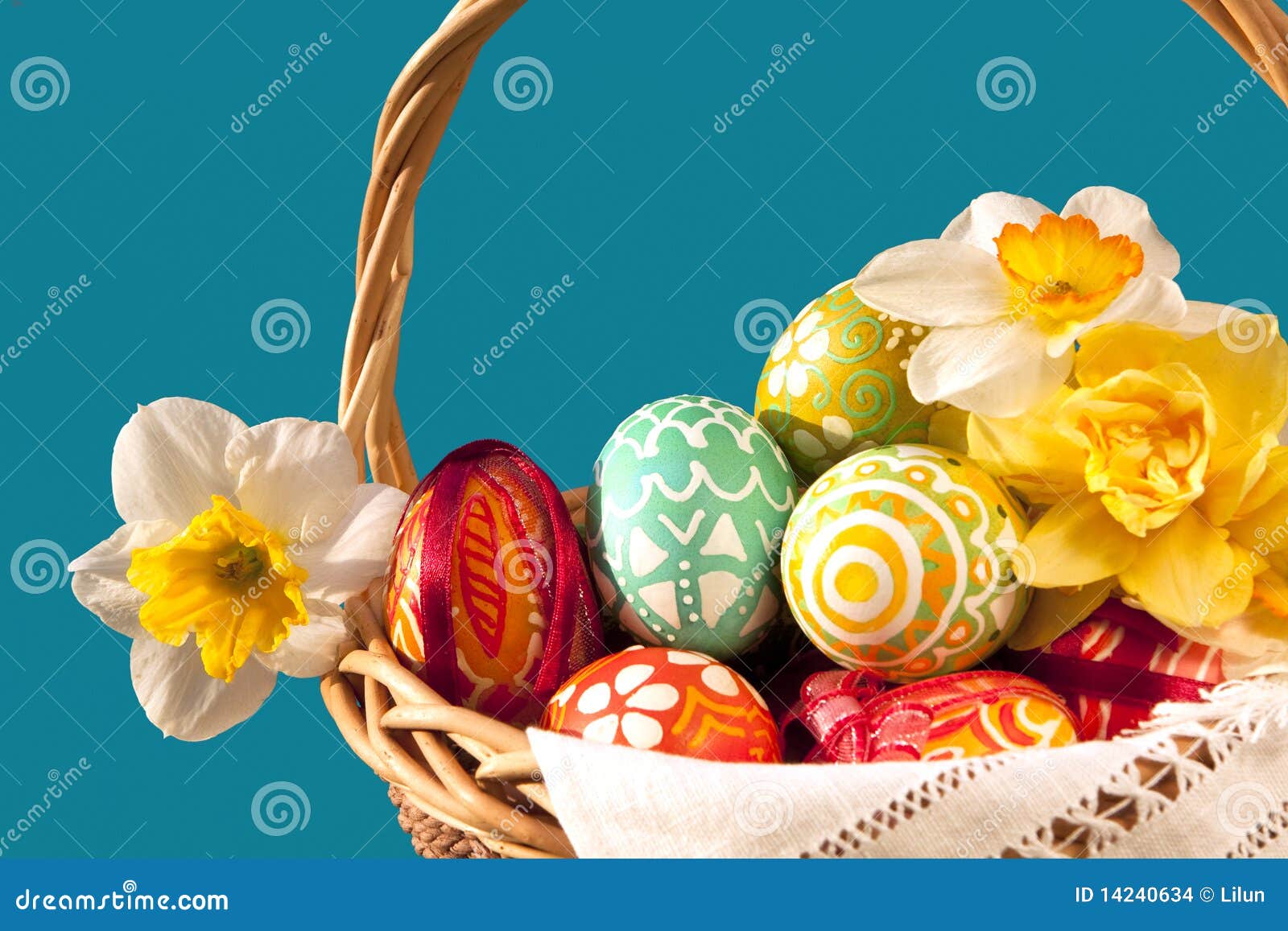 Basket Full of Easter Eggs and Flowers Stock Photo Image of flower