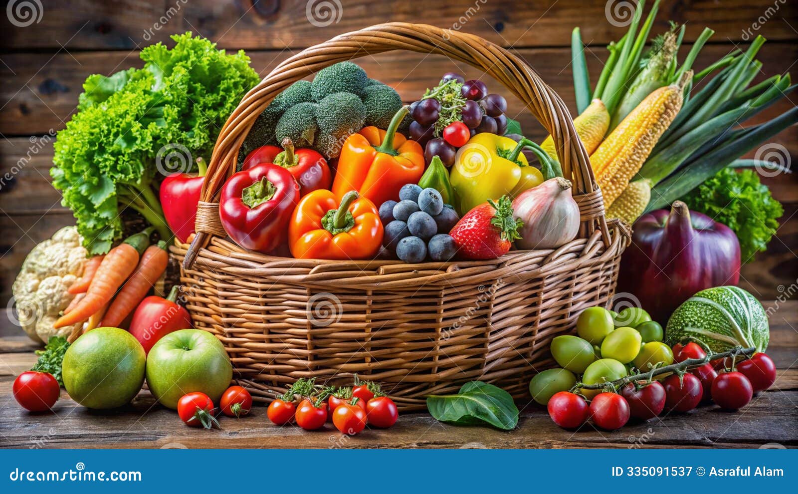 Basket Full of Fresh Fruit and Vegetables Stock Illustration - Illustration  of tomato, grocery: 335091537, image size:1600x990