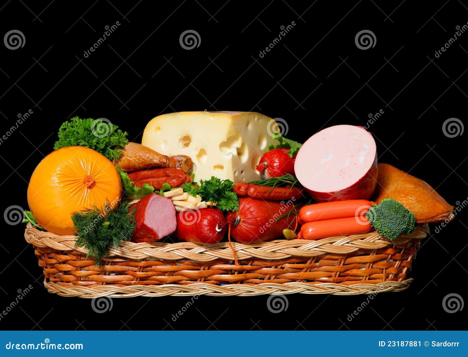 Basket Full of Meat and Cheese Grocery Stock Image Image of food