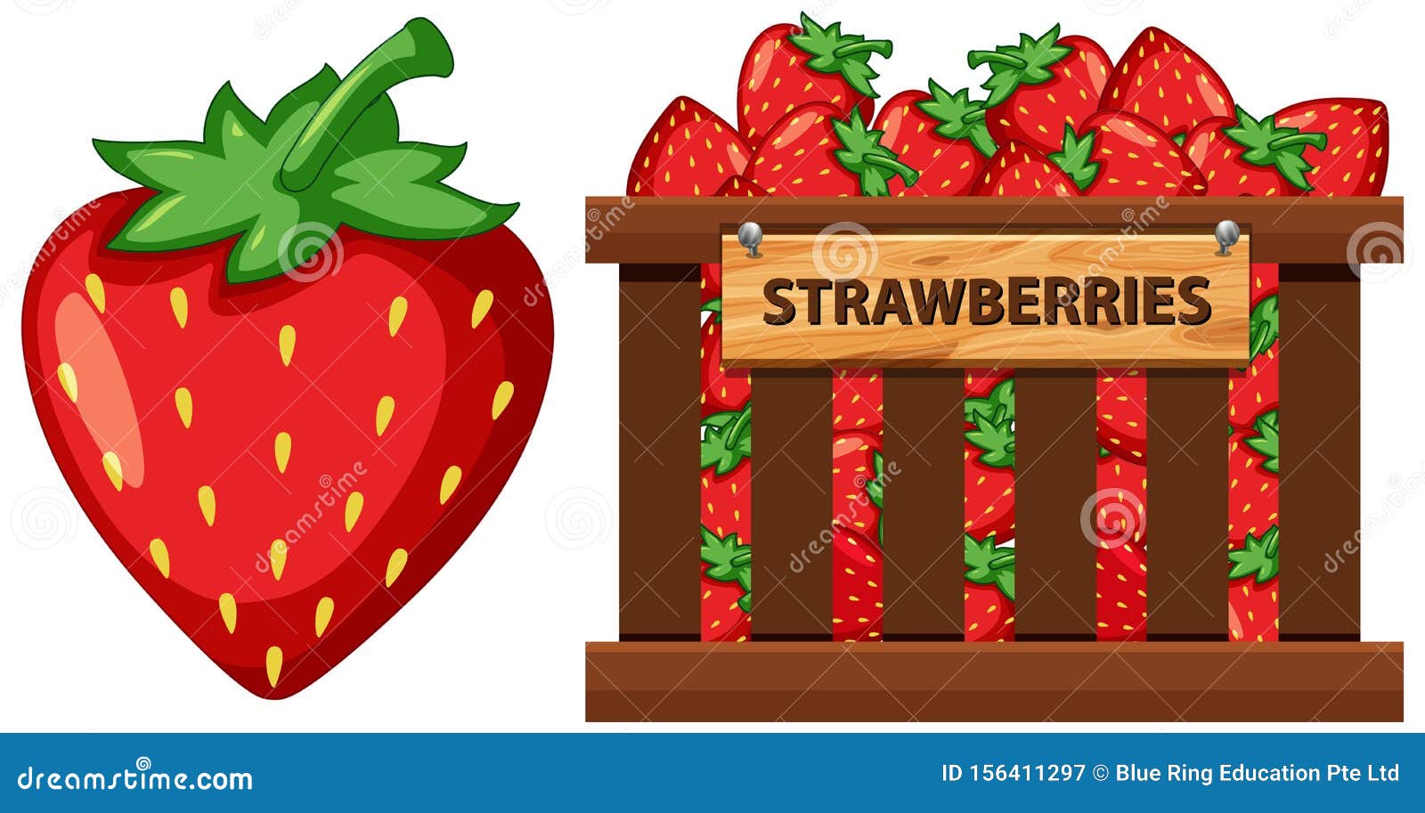 Basket Full of Strawberries on White Background Stock Vector