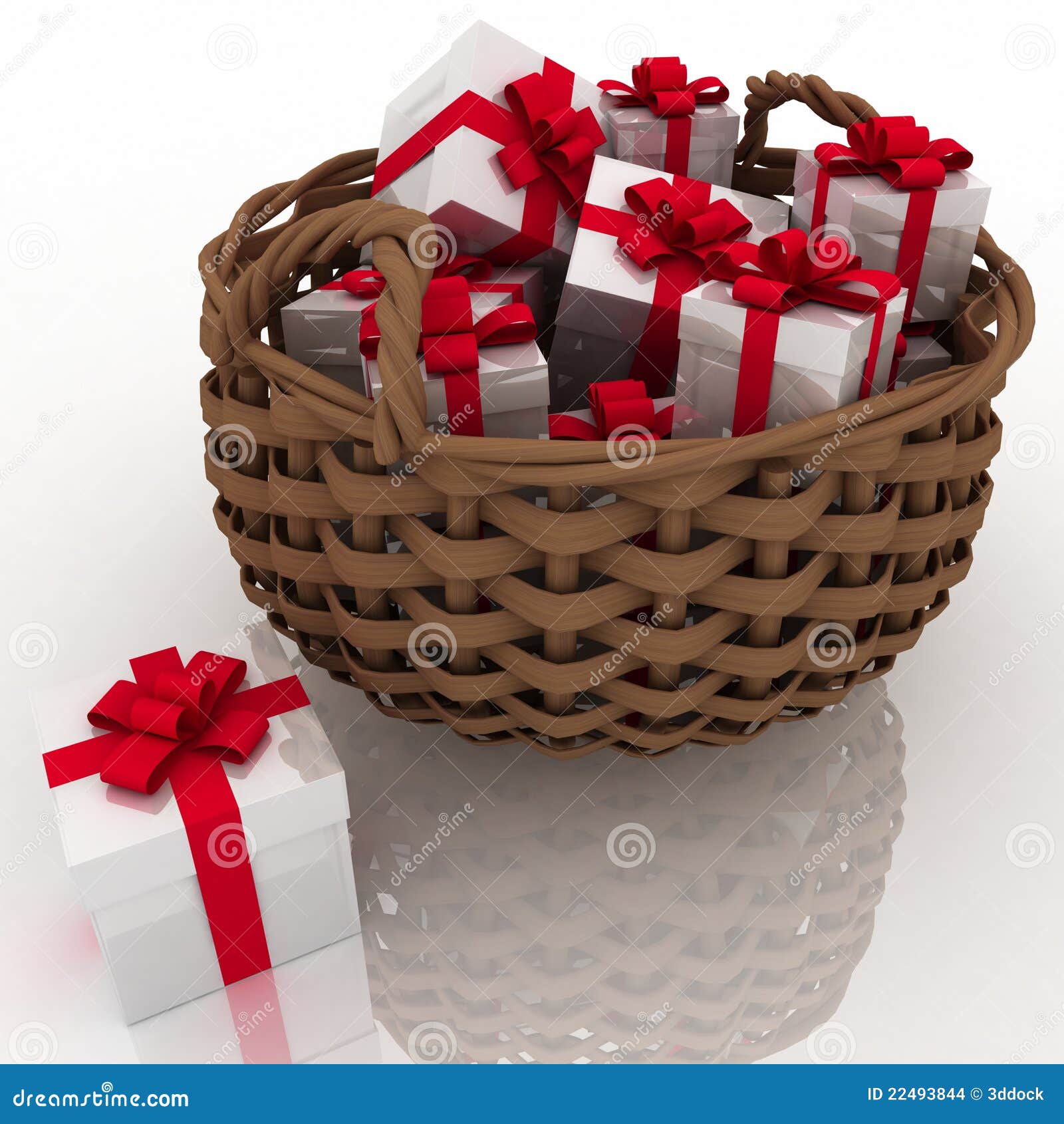 Basket with gift boxes stock illustration. Illustration of lucky 22493844