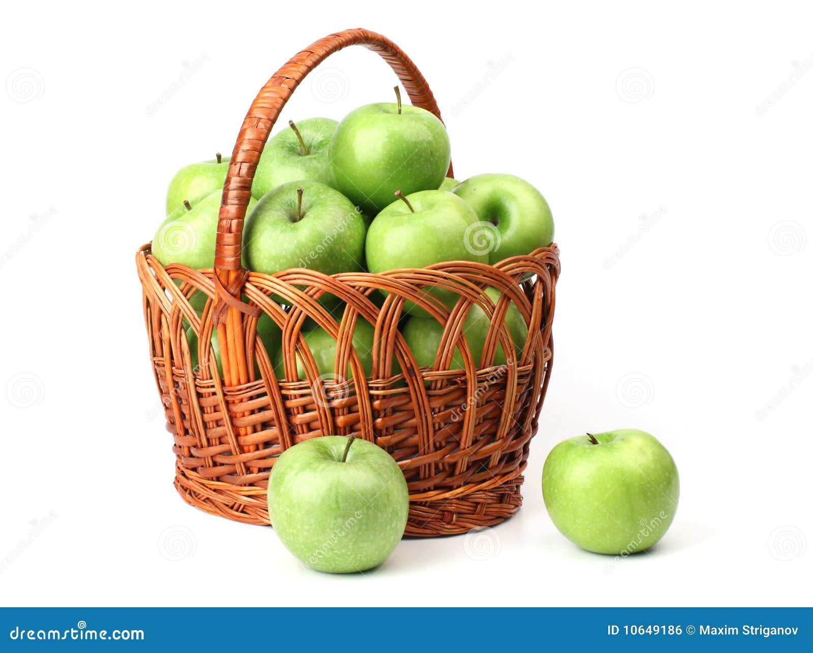 Basket with green apples. stock photo. Image of eating 10649186