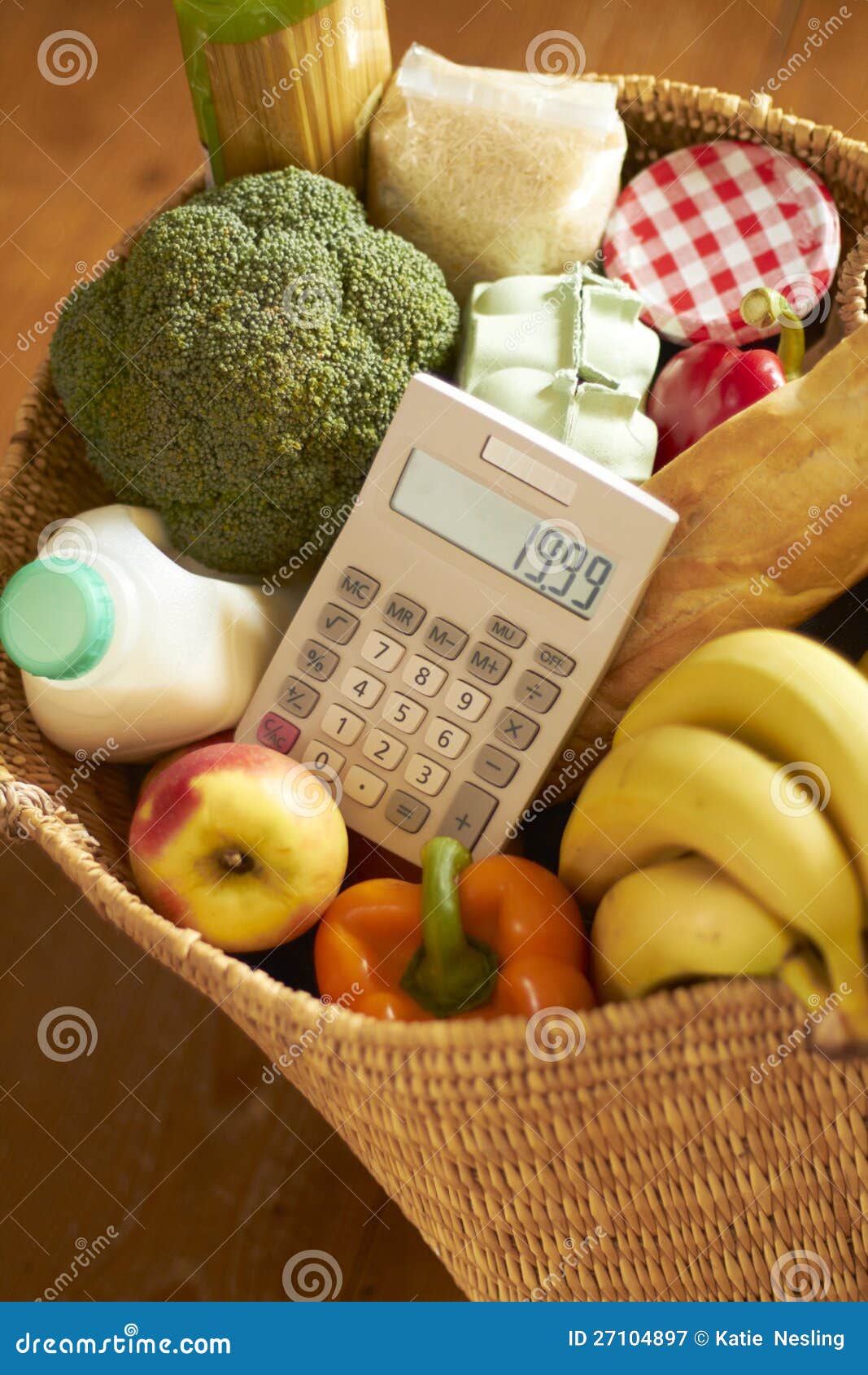 Basket of Groceries with Calculator Stock Image Image of finance, living 27104897
