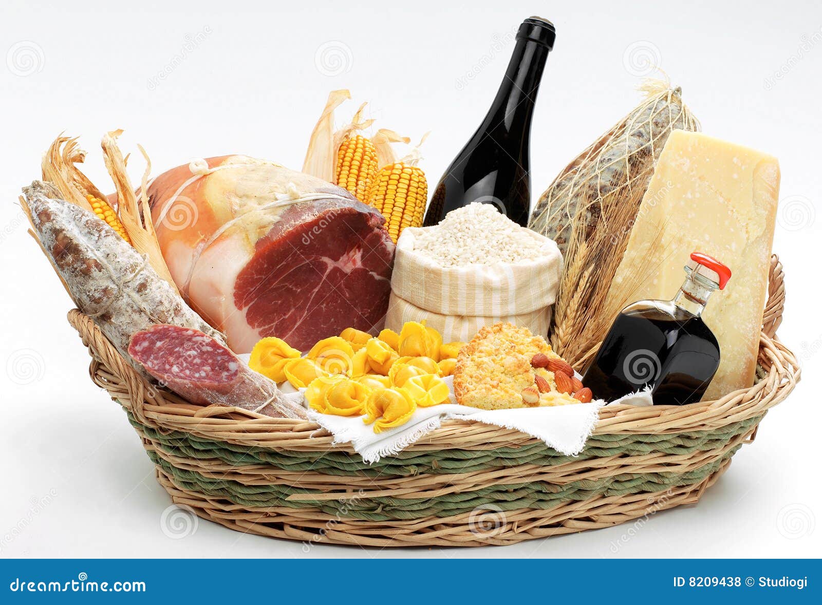Basket with italian food stock photo. Image of prosciutto 8209438