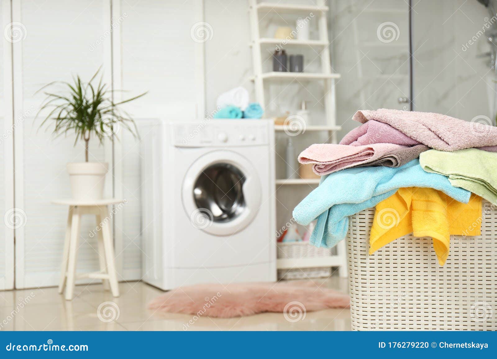 Basket with Laundry in Bathroom Stock Photo Image of launderette