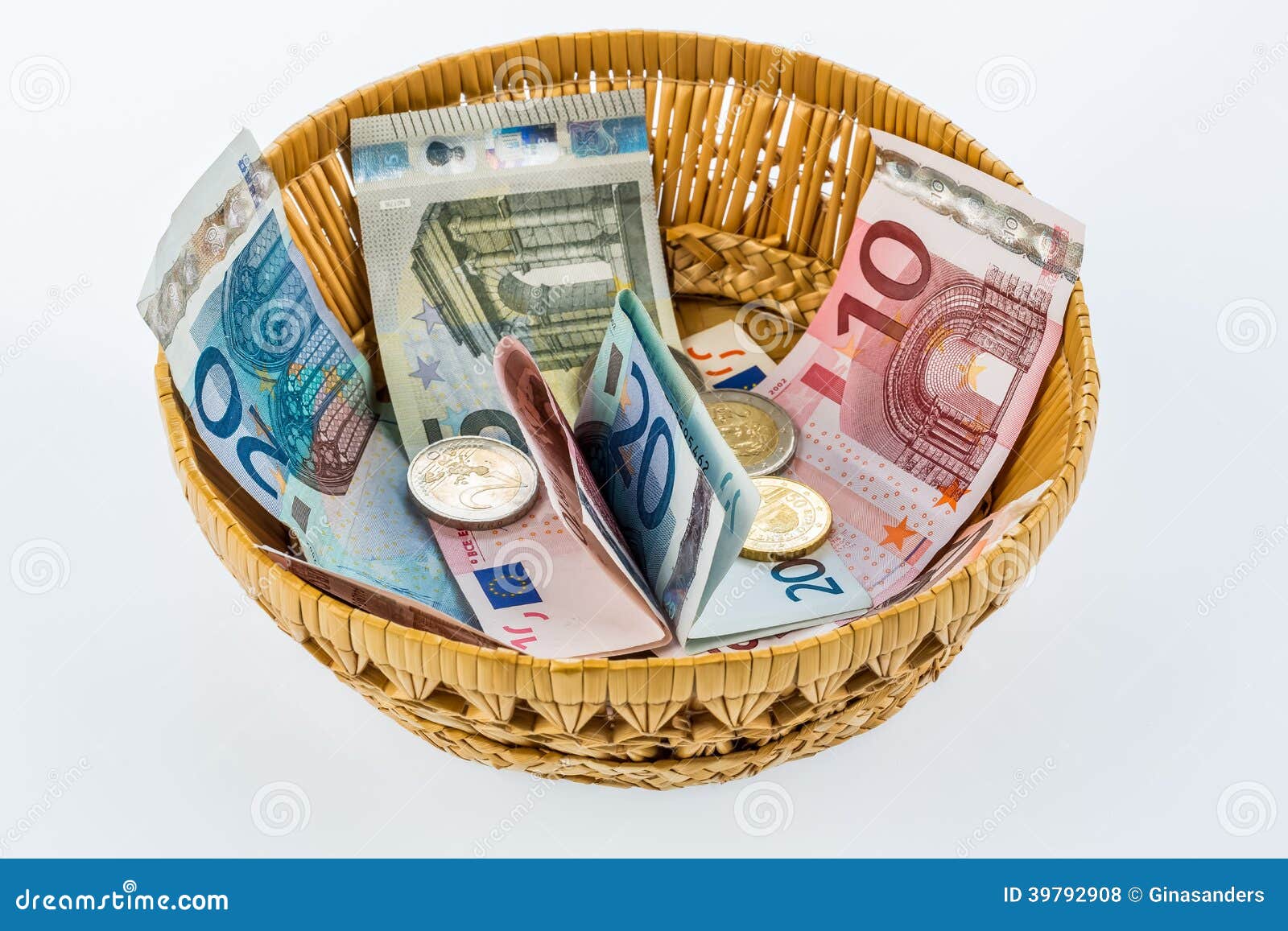 basket with money from donations