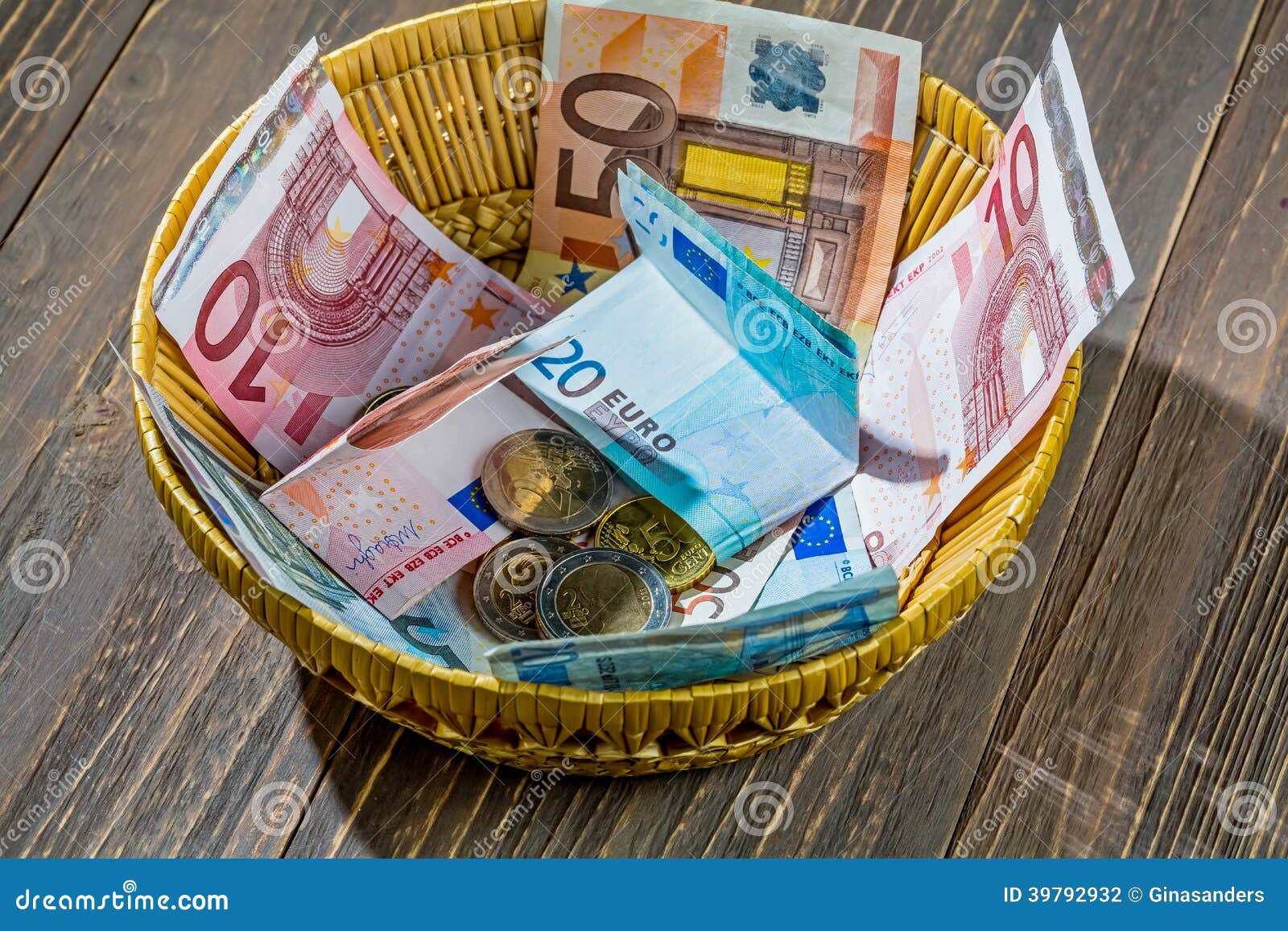 basket with money from donations