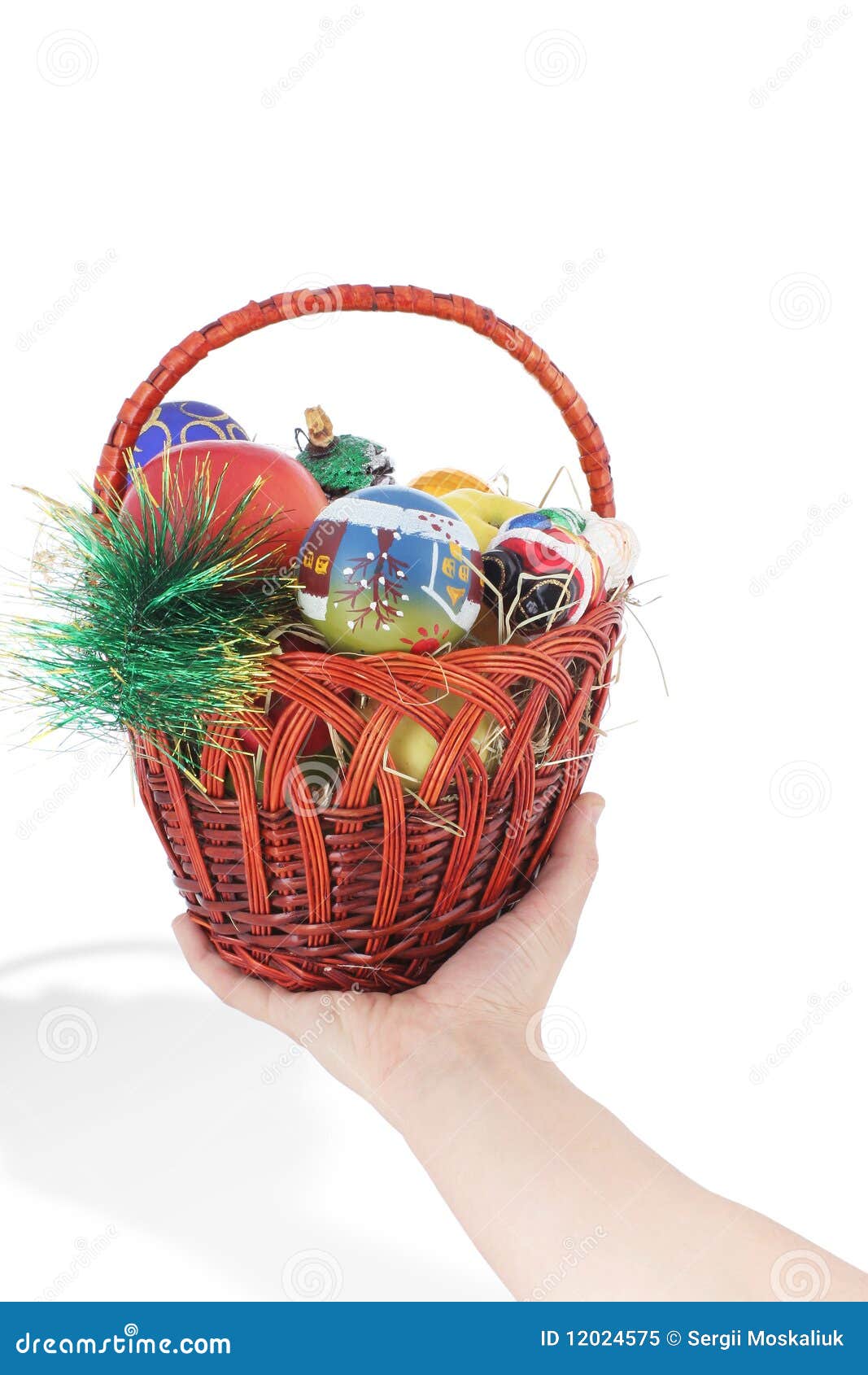 Basket with new year toys stock image. Image of decoration 12024575