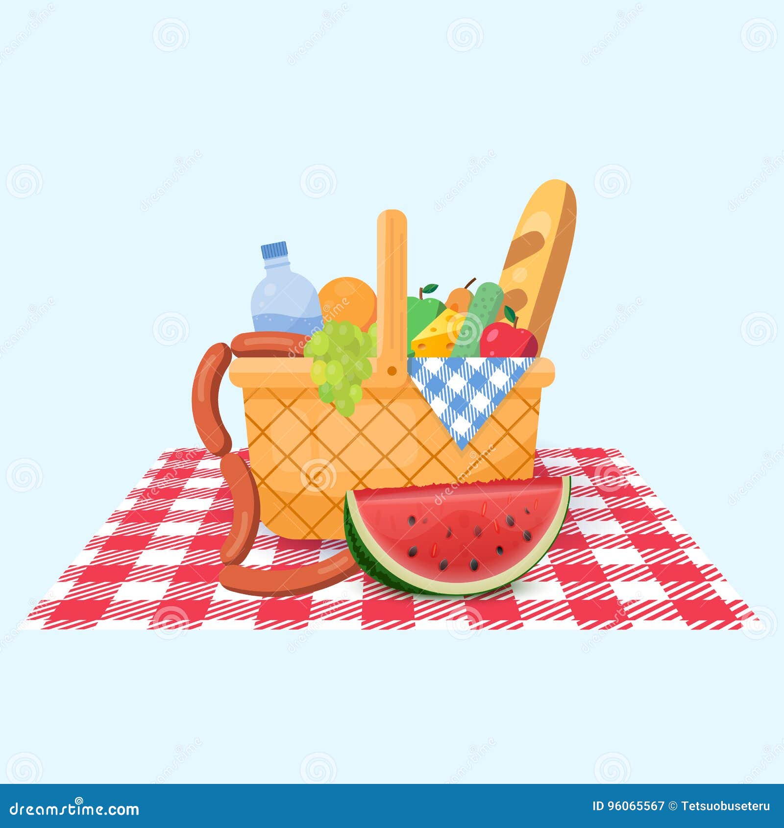 Basket for a Picnic with Fruit and Various Food. Stock Vector ...