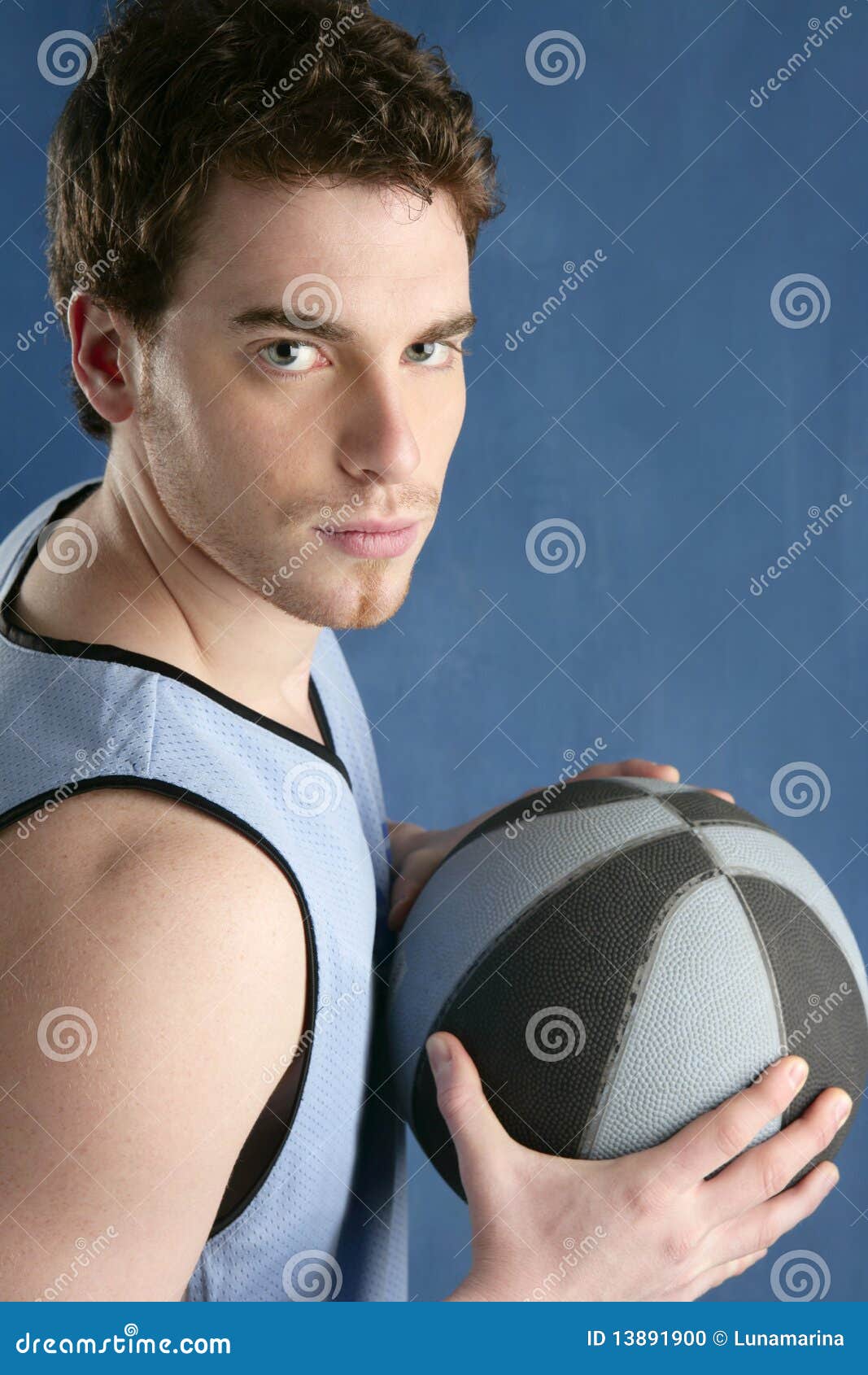 Basket Player Young Man Over Blue Stock Photo Image of beautiful, health 13891900