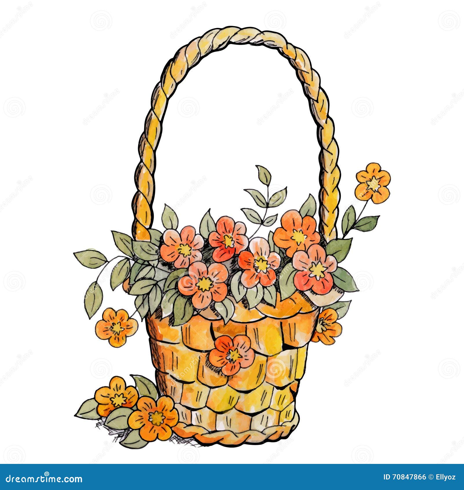 Basket with red flowers. stock vector. Illustration of floral 70847866