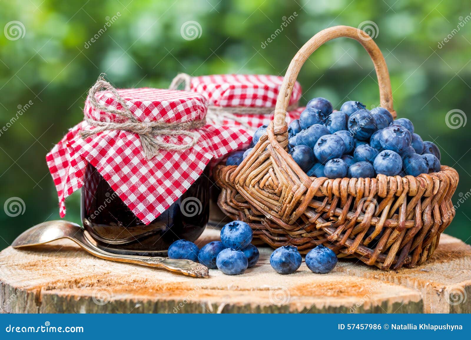 Basket with Ripe Blueberries and Jam Stock Photo Image of glass