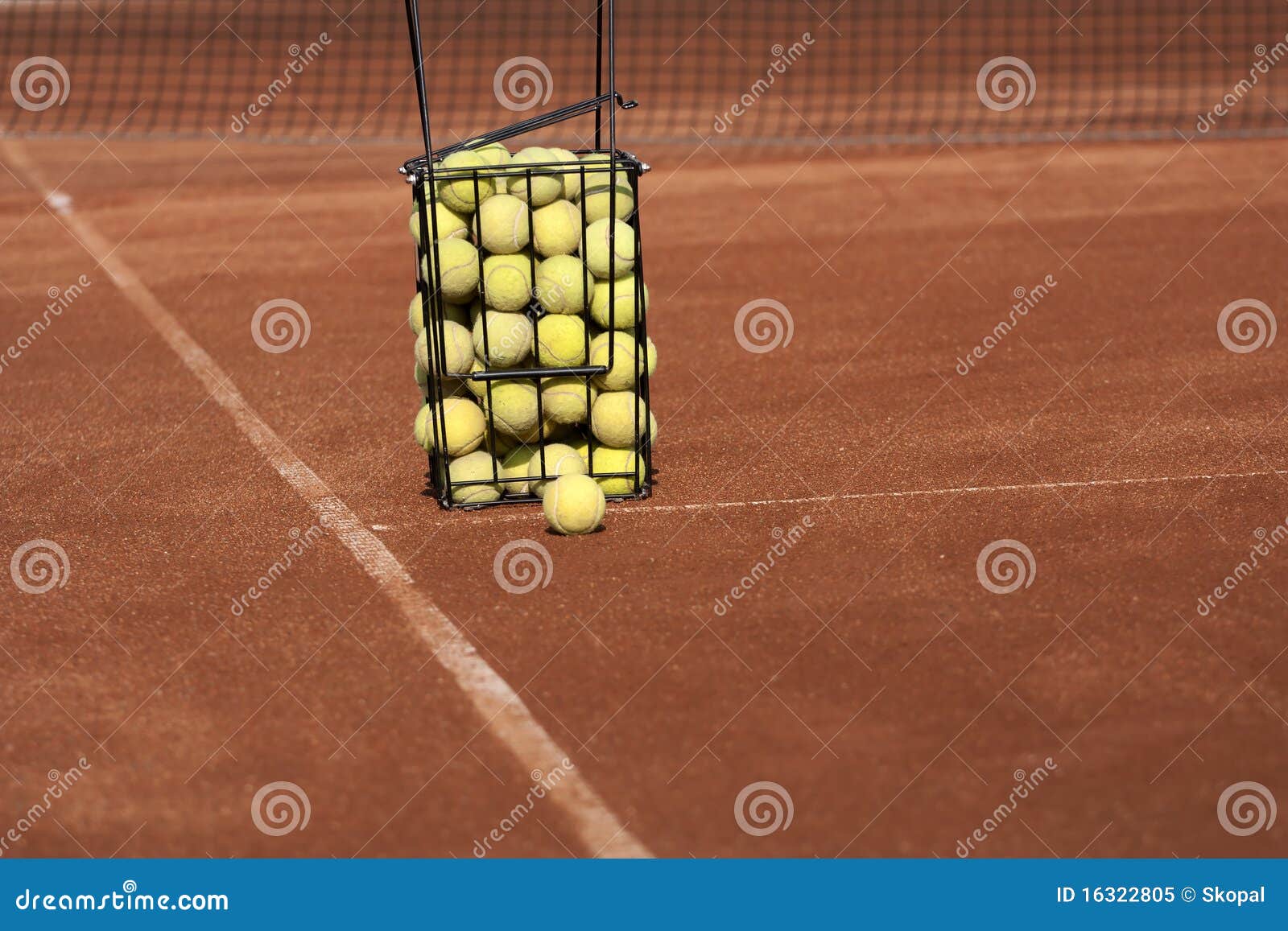 Basket with tennis balls stock image. Image of court 16322805